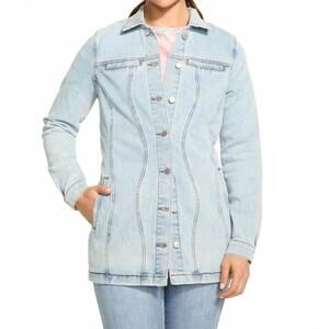 NEW FDJ women's long denim jacket in light wash